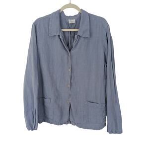 Click Color Me Cotton Womens Button Up Linen Shirt Blouse Size XL Lagenlook Blue